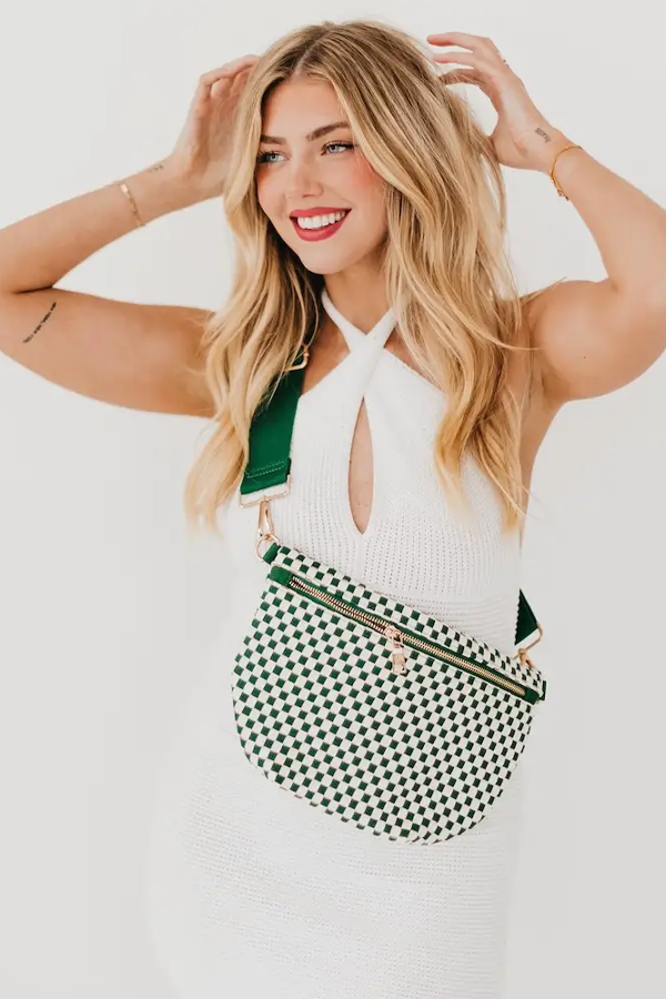 Westlyn Woven Bum Bag | Checkered Emerald - Thumbnail Image Number 1 of 2
