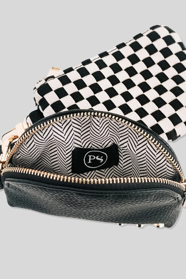 Wonderlust Woven Dual Pouch Wristlet | Black Checkered - Visual Media Number 2 of 3