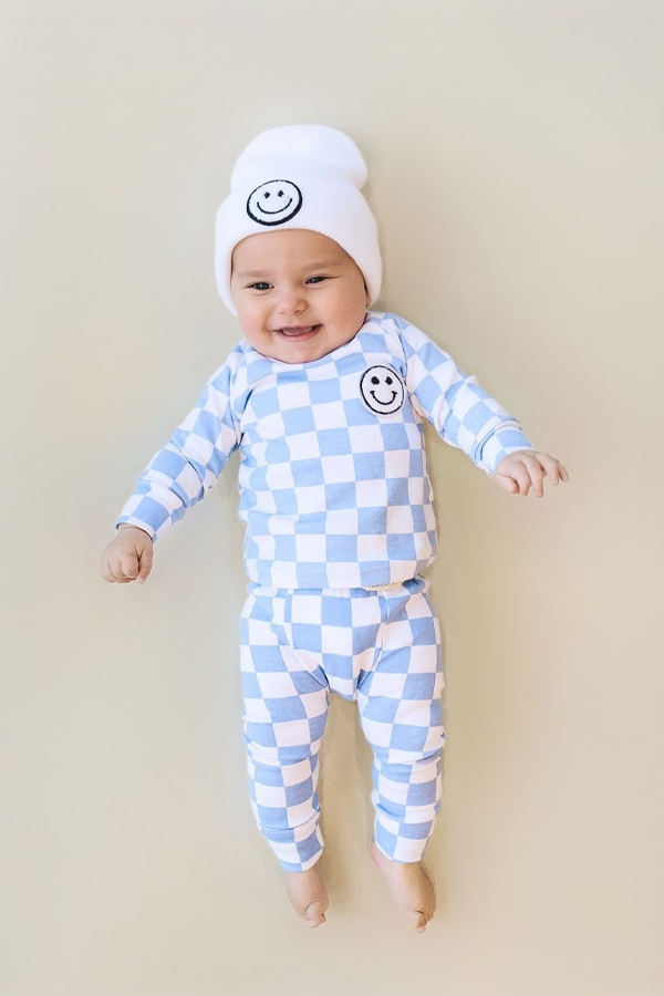 Checkered Smiley Lounge Set | Blue - Visual Media Number 1 of 3