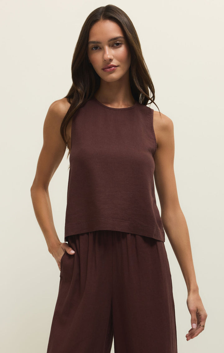 Sloane Linen Top | Chocolate Cherry - Thumbnail Image Number 1 of 2
