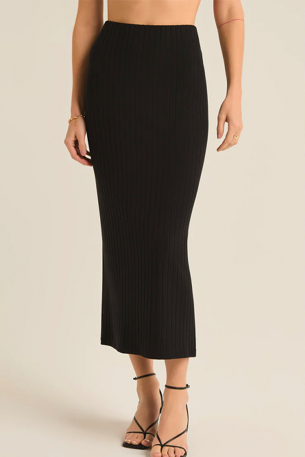 Louisa Rib Midi Skirt | Black - Visual Media Number 1 of 4