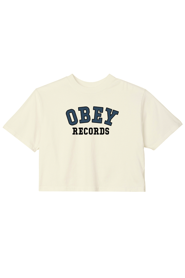 Obey Collegiate Records Cropped Tee | Unbleached - Main Image Number 1 of 1