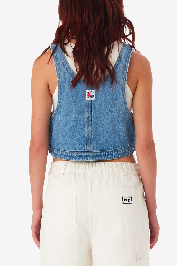 Cropped Overall Denim Top | Light Indigo - Thumbnail Image Number 2 of 3
