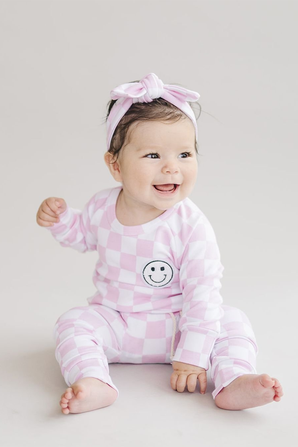 Checkered Smiley Lounge Set | Pink - Visual Media Number 1 of 2