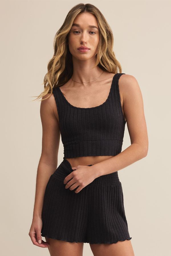 Zoe Rib Tank Bra | Black Sand - Visual Media Number 1 of 3