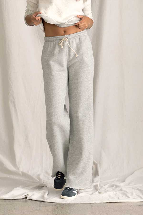 Hailey  Wide Leg Fleece Pant | Heather Grey - Thumbnail Image Number 1 of 2
