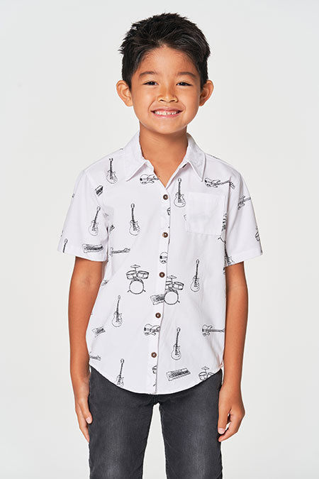 Boys Jam Session Button Up Shirt | White - Main Image Number 1 of 1