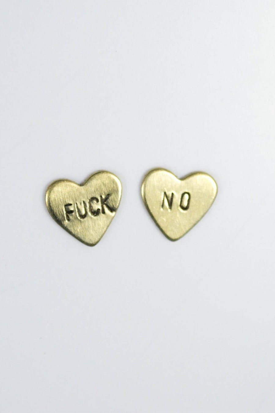 Fuck No Heart Earrings | Brass - Main Image Number 1 of 2