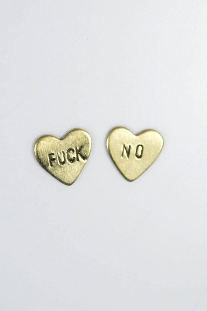 Fuck No Heart Earrings | Brass - Thumbnail Image Number 1 of 2
