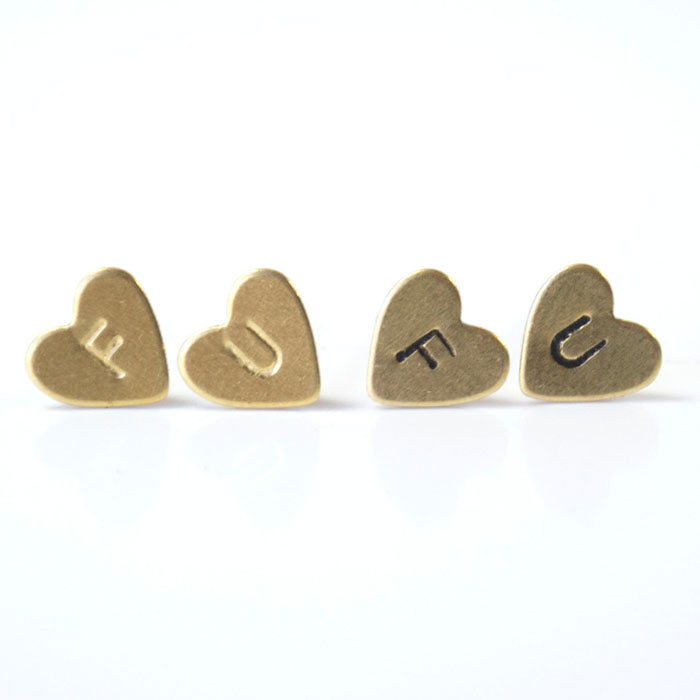 F U Heart Earrings | Brass - West of Camden - Main Image Number 1 of 1