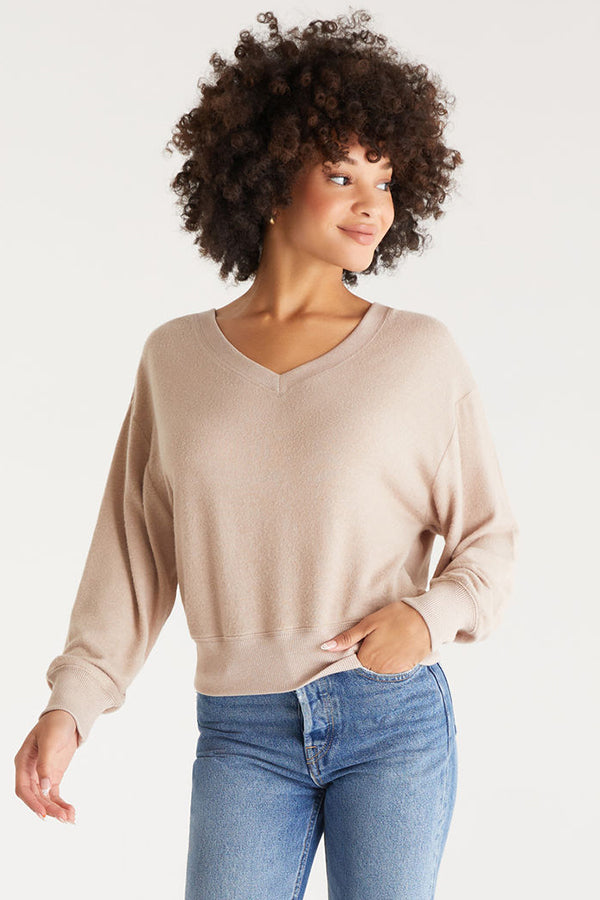 Francis Marled V-Neck Top | Feather Taupe - Main Image Number 1 of 3