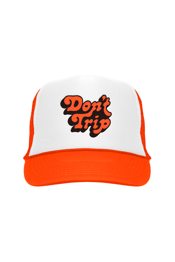 Don't Trip Embroidered Trucker Hat | White/Neon Orange - Main Image Number 1 of 1