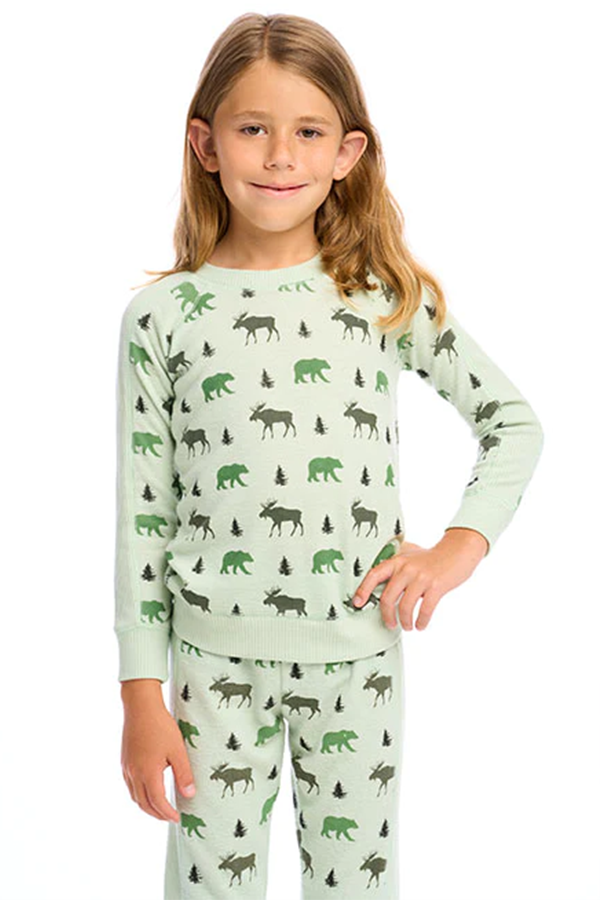 Girls Moose Pullover | Light Moss - Main Image Number 1 of 3