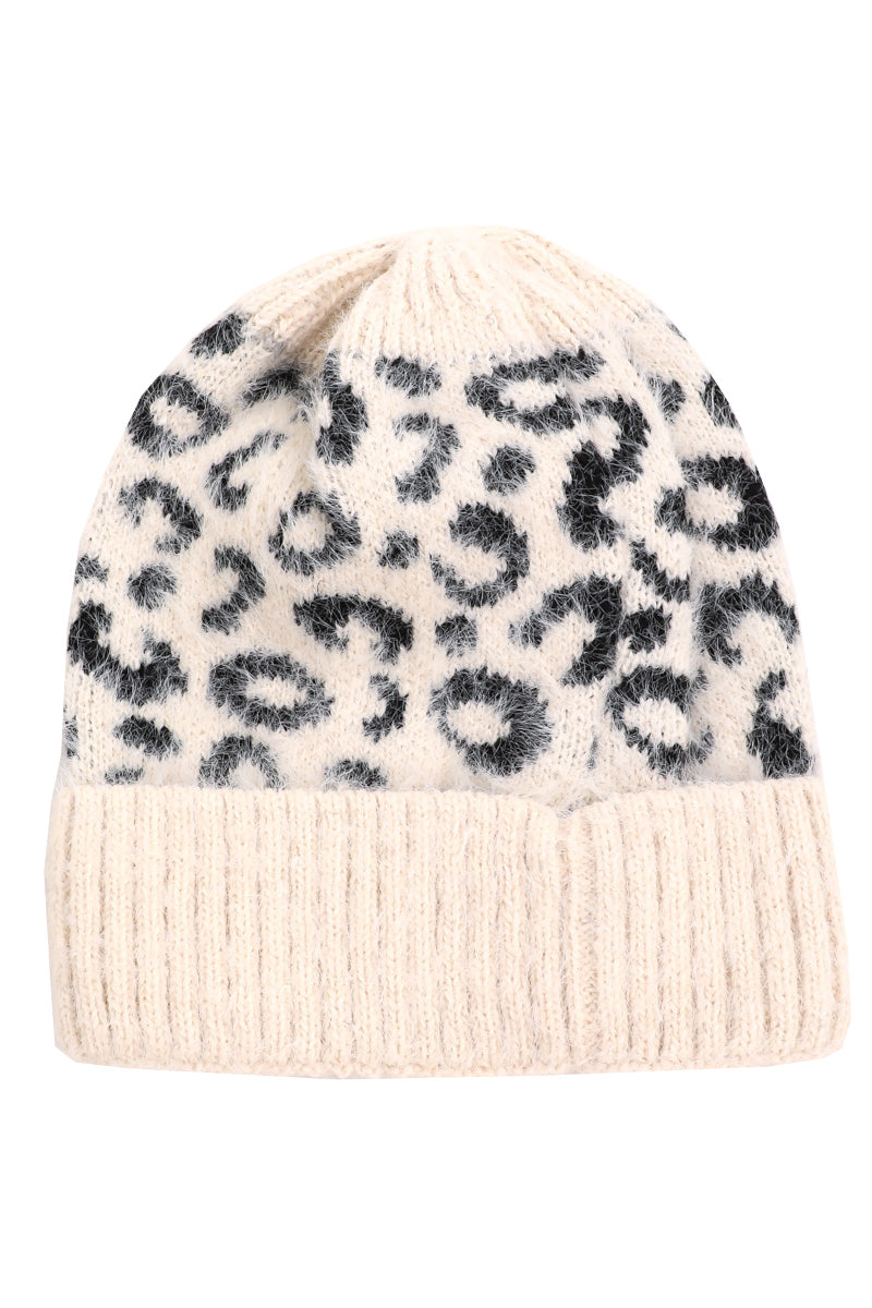 Fuzzy Leopard Beanie | Ivory - Main Image Number 1 of 1