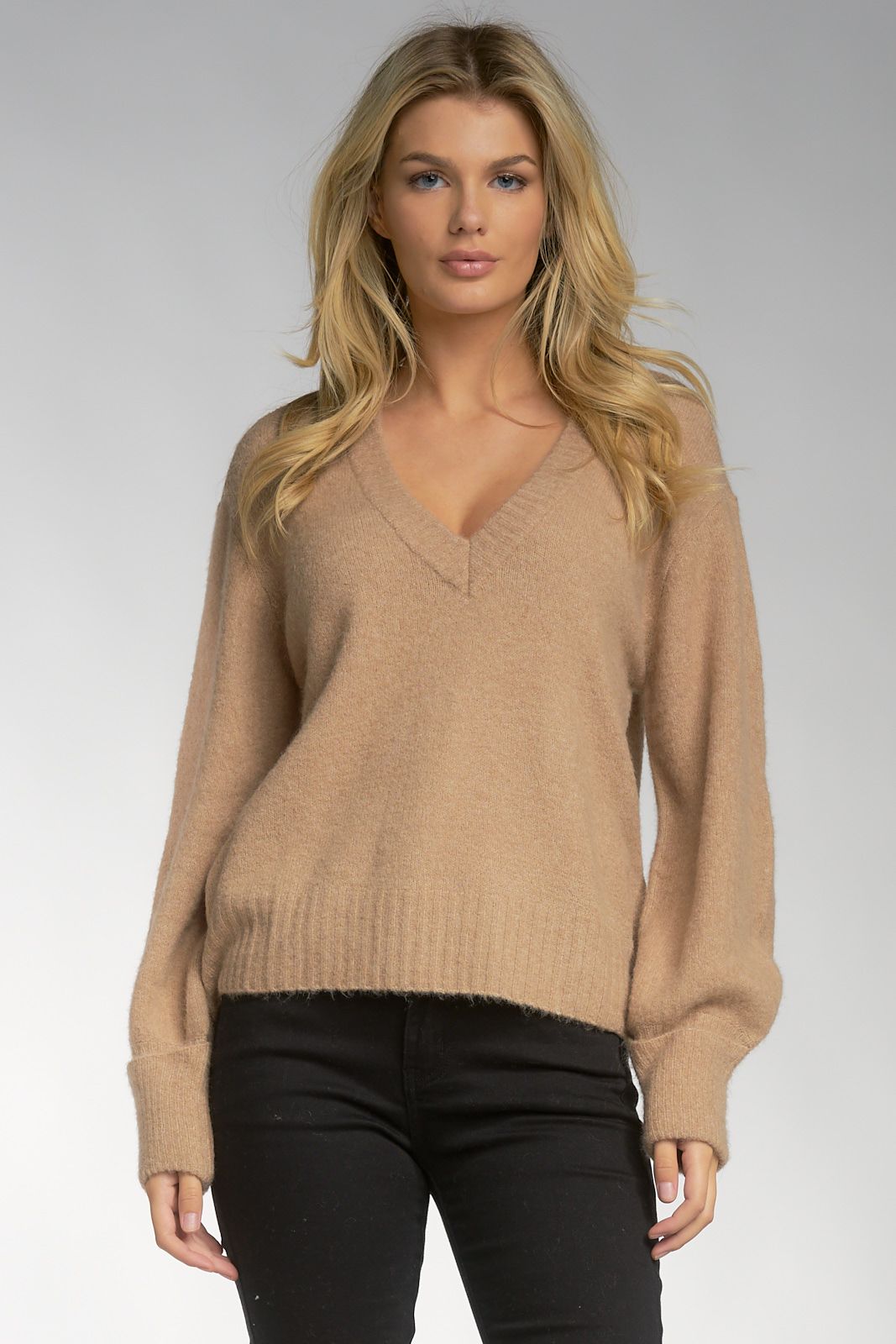 V Neck Sweater | Khaki - Main Image Number 1 of 2
