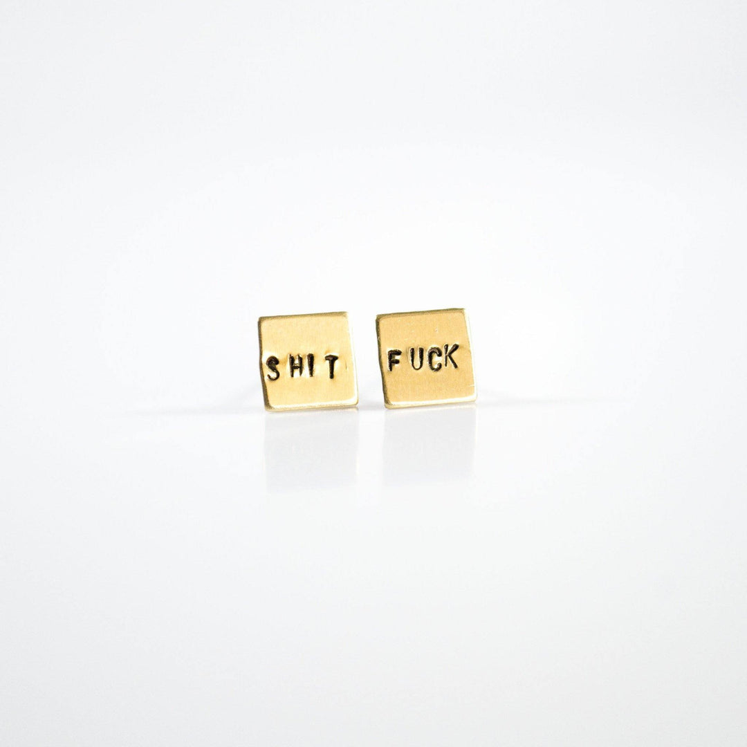 Shit Fuck Square Earrings | Brass - Main Image Number 1 of 2
