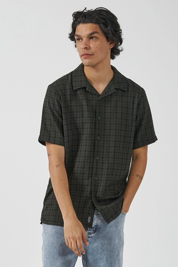 Infinity Check Bowling Shirt | Oil Green - Main Image Number 1 of 2