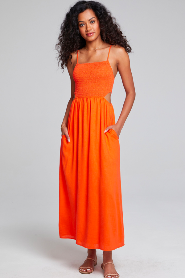 Naletta Midi Dress | Hot Orange - Main Image Number 1 of 3
