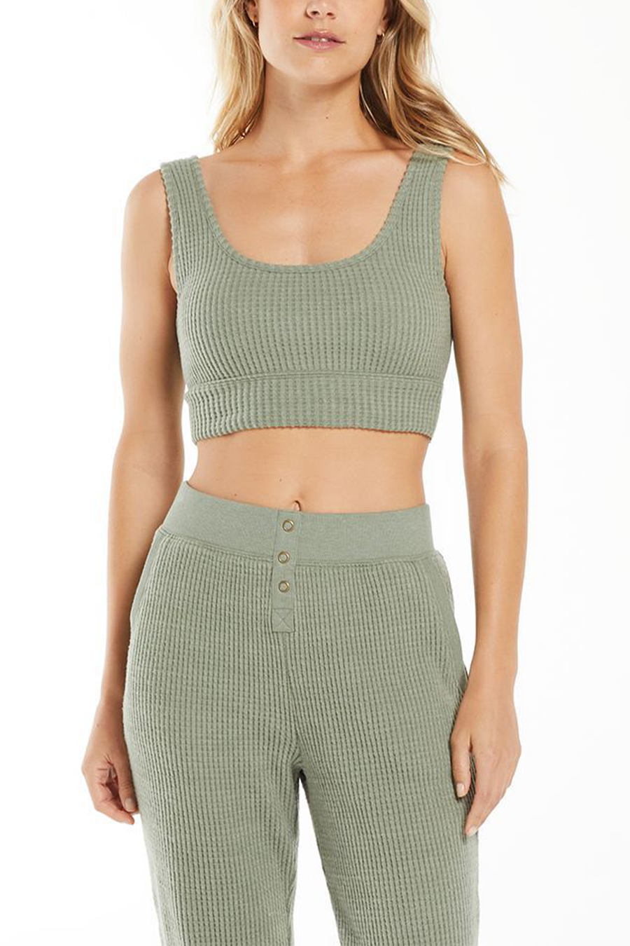 Zoe Waffle Tank Bra | Agave Green - Main Image Number 1 of 1