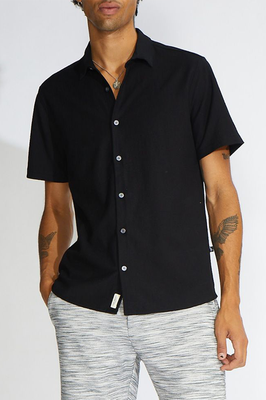 Aleo Textured Knit Shirt | Black - Main Image Number 1 of 1