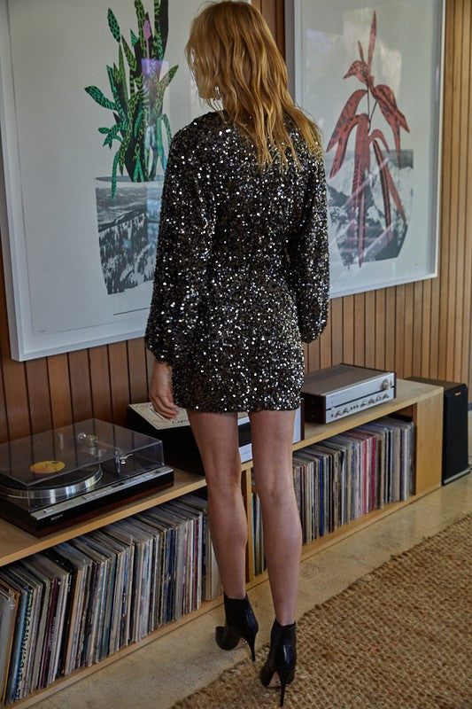 Night Out Sequin V Dress | Charcoal - Main Image Number 2 of 2
