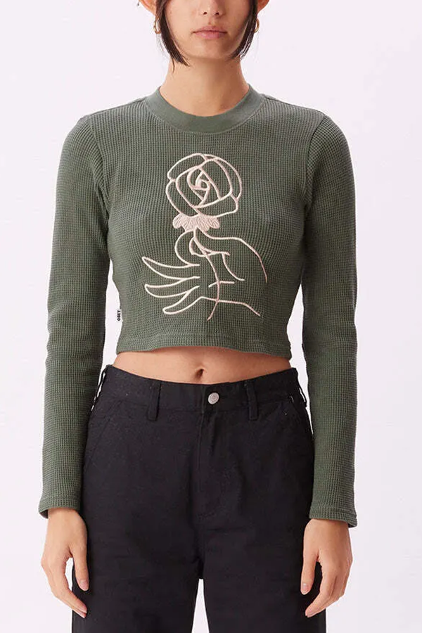 Rose Waffle Tee | Dusty Green - Main Image Number 1 of 3