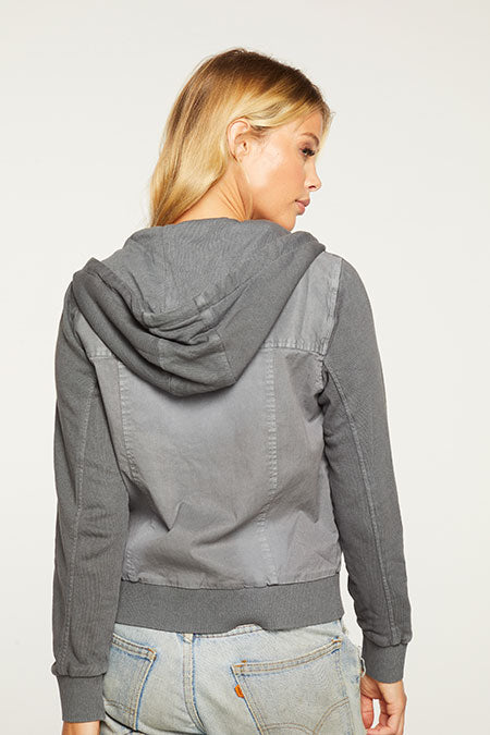 Twill Crop Trucker Jacket | Washed Shade - Thumbnail Image Number 4 of 4
