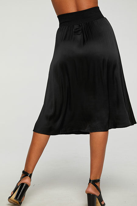 Silky Rib Waist Midi Skirt | True Black - Main Image Number 3 of 3