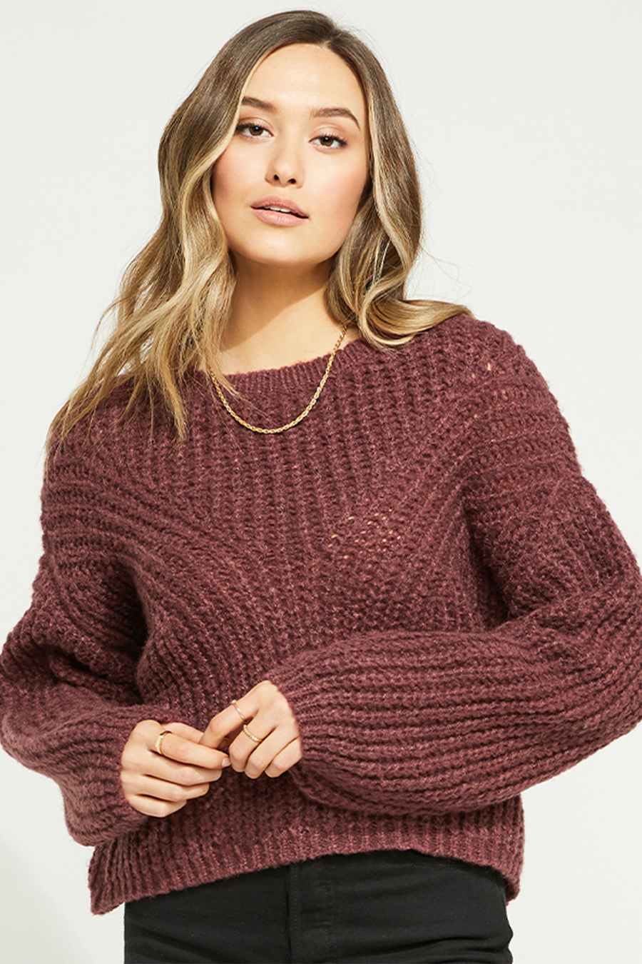 Matilda Yarn Sweater | Heather Currant - Main Image Number 1 of 2