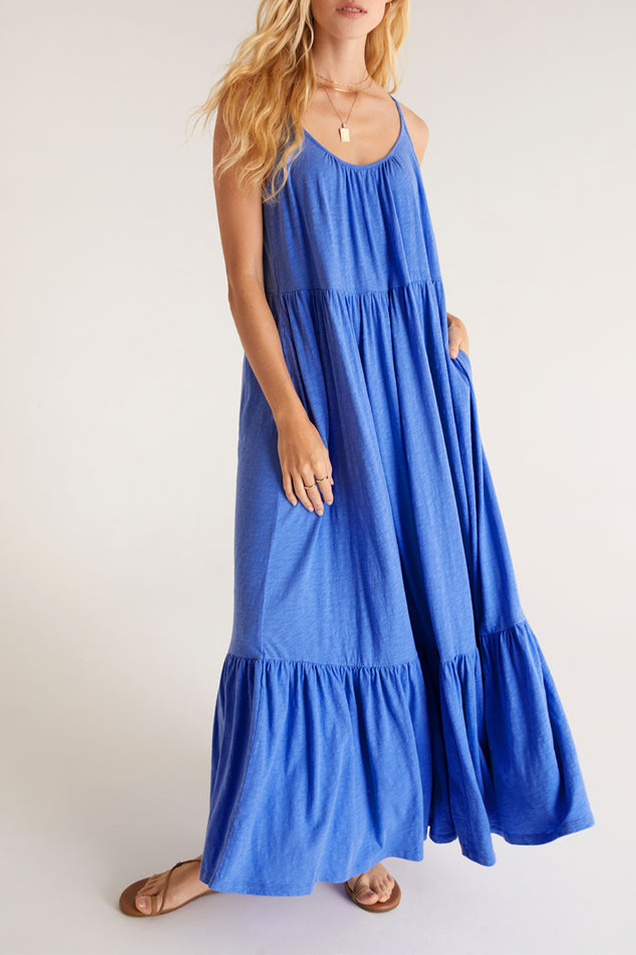 Lido Slub Midi Dress | Pacific Blue - Main Image Number 1 of 1