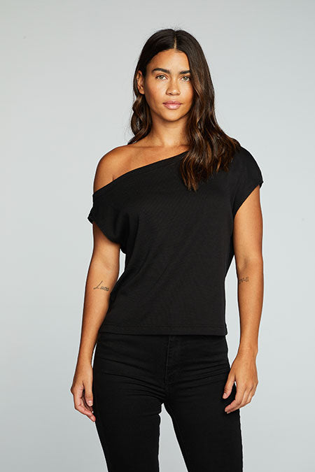 Rib Off Shoulder Top | Union Black - Thumbnail Image Number 1 of 2
