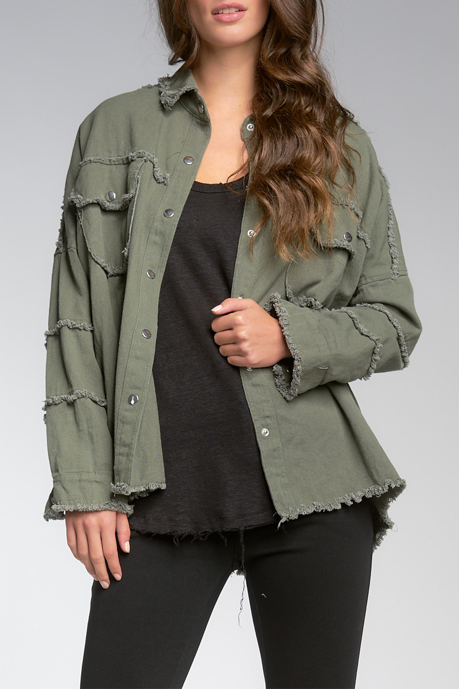 Distressed Rock & Roll Jacket | Olive - Main Image Number 3 of 3