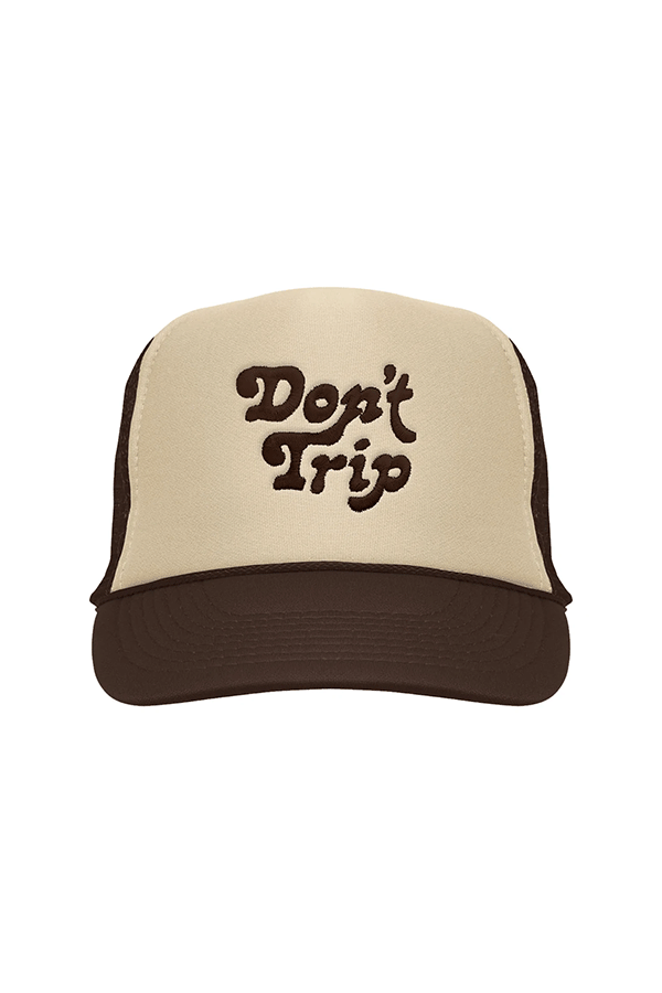 Don't Trip Embroidered Trucker Hat | Tan/Brown - Main Image Number 1 of 1