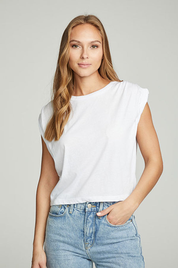 Shirred Muscle Tee | White - Main Image Number 1 of 1