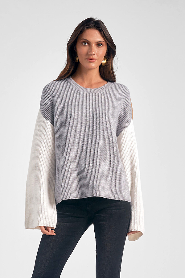 Two Tone Sweater | Grey Color Block - Main Image Number 1 of 1