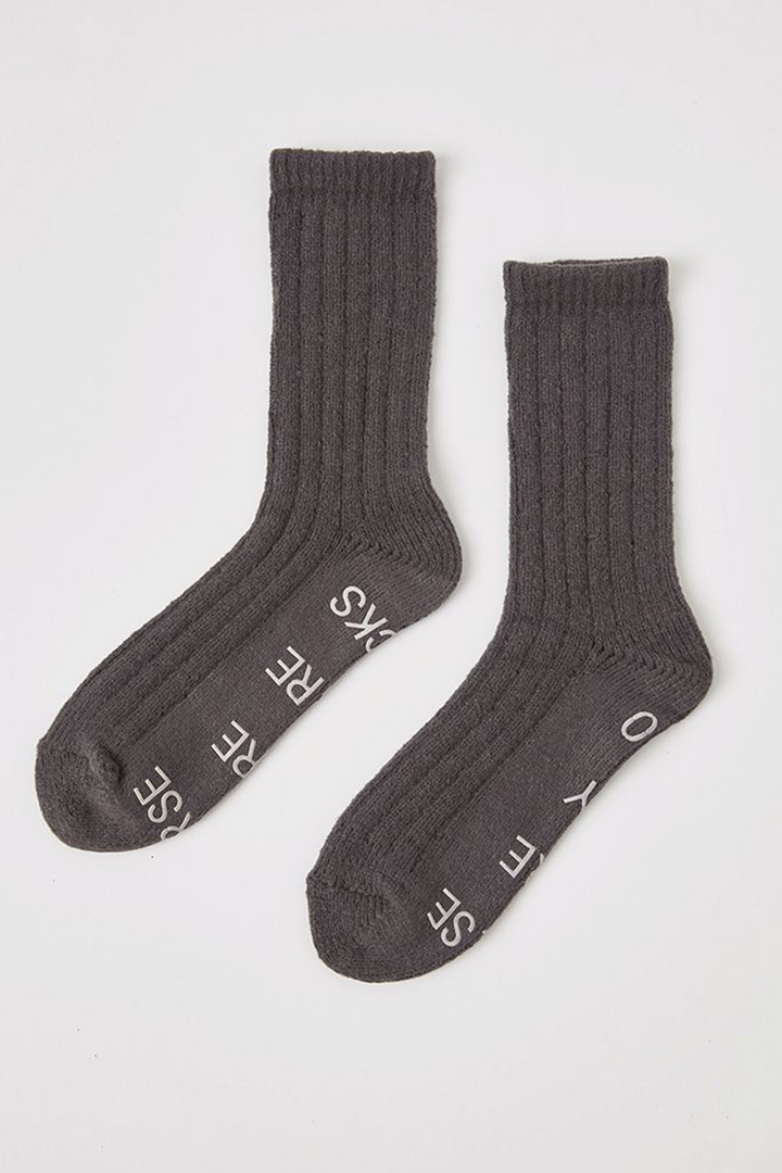 Too Tired Rib Socks | Pewter - Thumbnail Image Number 2 of 2
