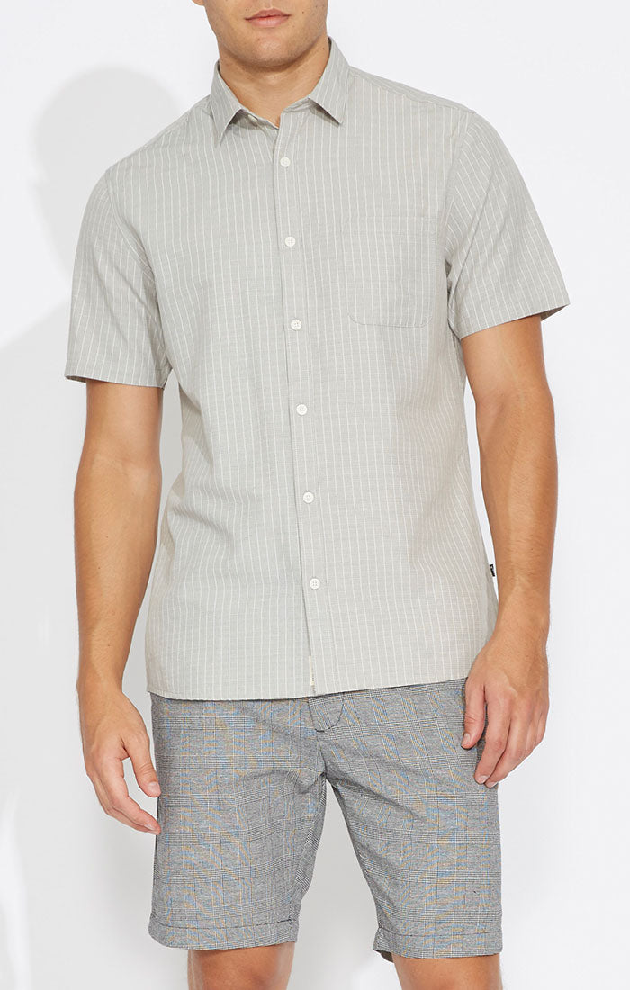 Elsinore SS Striped Shirt | Gray - West of Camden