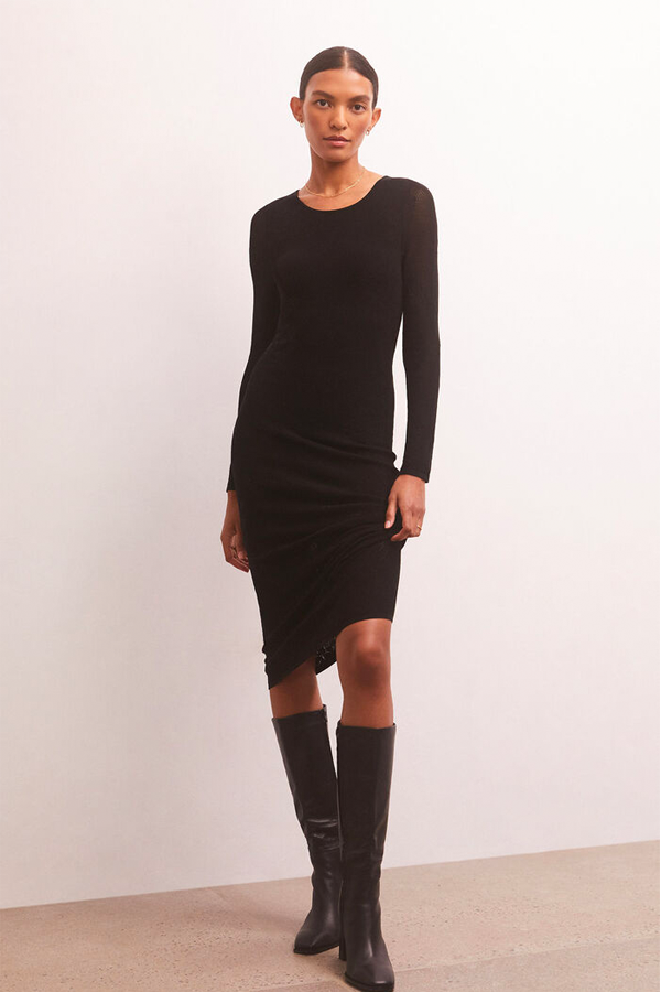 Liza Sweater Mesh Midi Dress | Black - Main Image Number 1 of 4