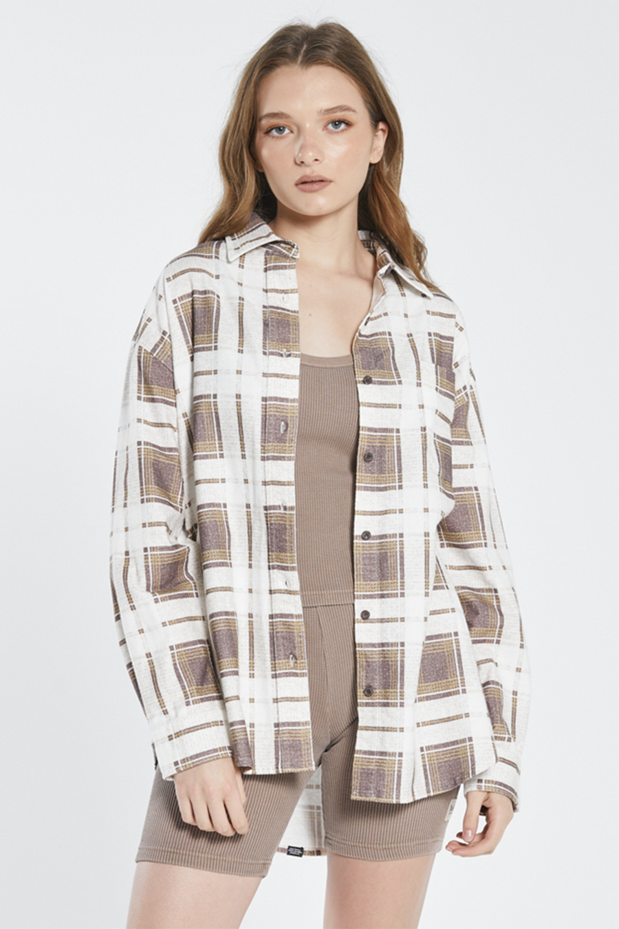 Fire Rose Oversized Flannel Shirt | Plum - Main Image Number 1 of 2