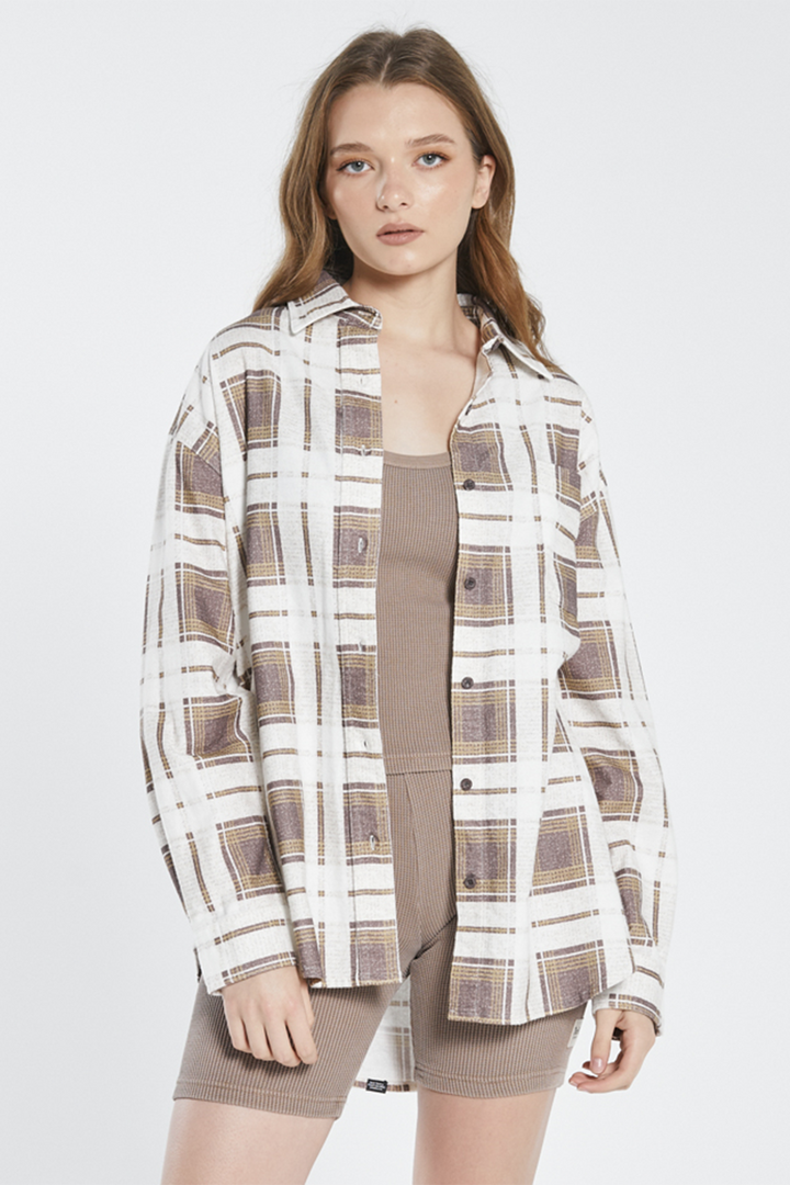 Fire Rose Oversized Flannel Shirt | Plum - Thumbnail Image Number 1 of 2
