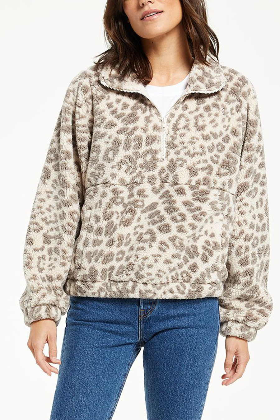 Denver Leopard Sherpa Jacket | Mink Grey - Visual Media Number 1 of 1