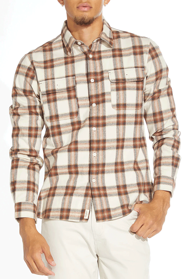 Burt Brushed Flannel Shirt | Brown - Main Image Number 1 of 2