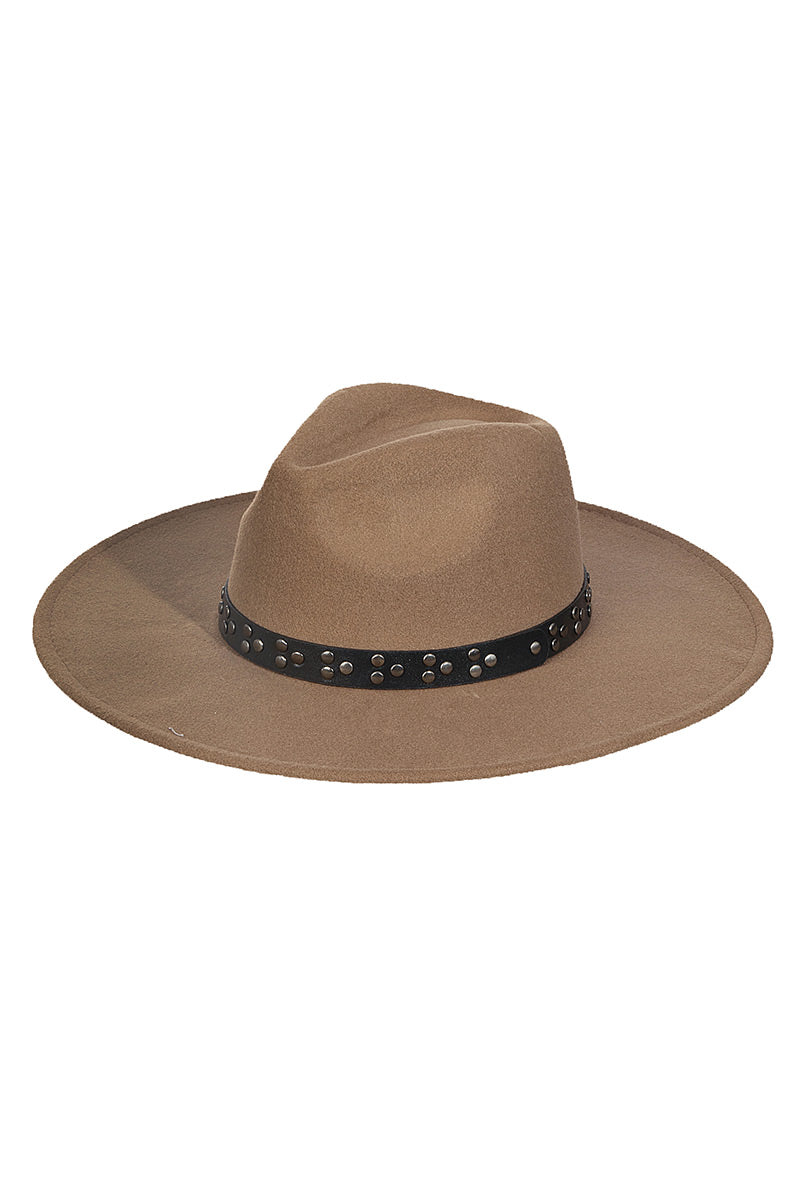 Studded Strap Fedora Hat | Khaki - Main Image Number 1 of 1