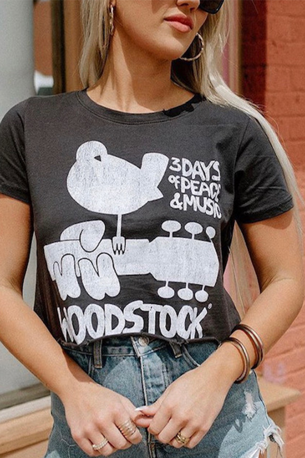Woodstock Poster Crop Tee | Black - Main Image Number 1 of 1