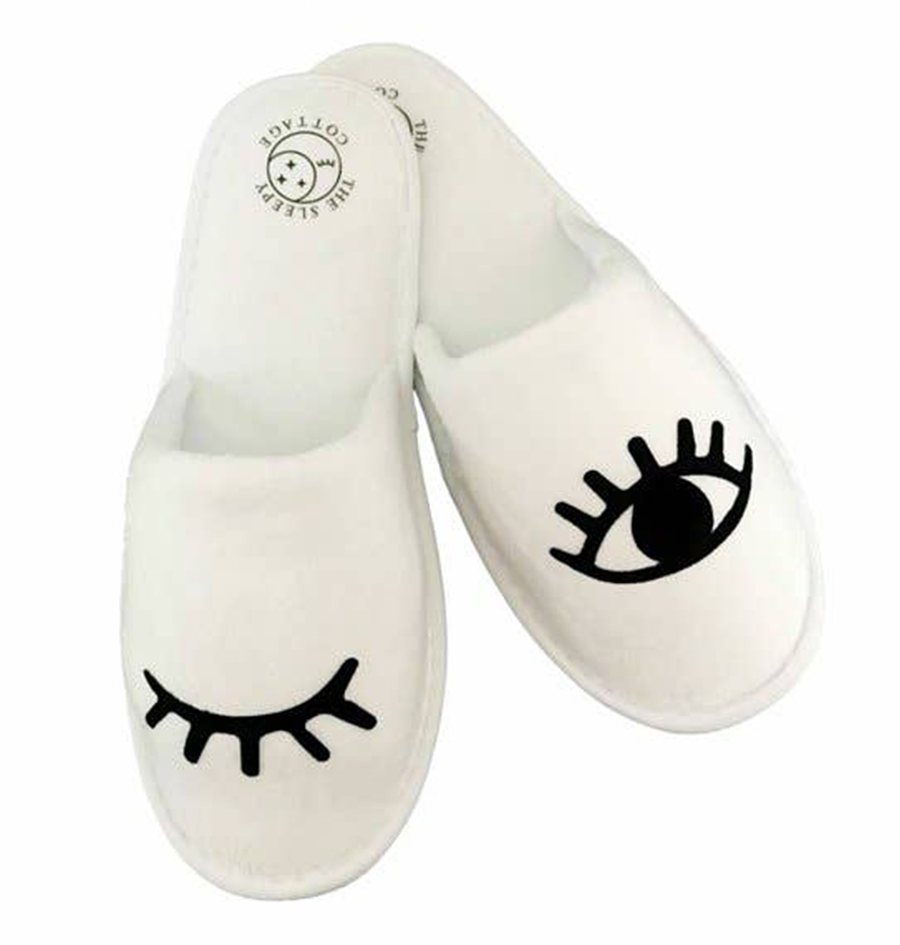 Wink Eyes Slippers | White - Main Image Number 1 of 1