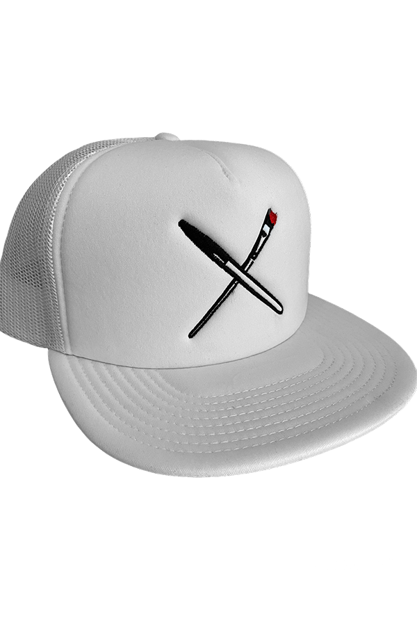 Pen and Brush Trucker Hat | White / Red