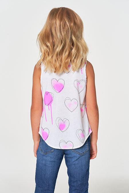 Girls Hand Drawn Hearts Muscle | White - Main Image Number 2 of 2