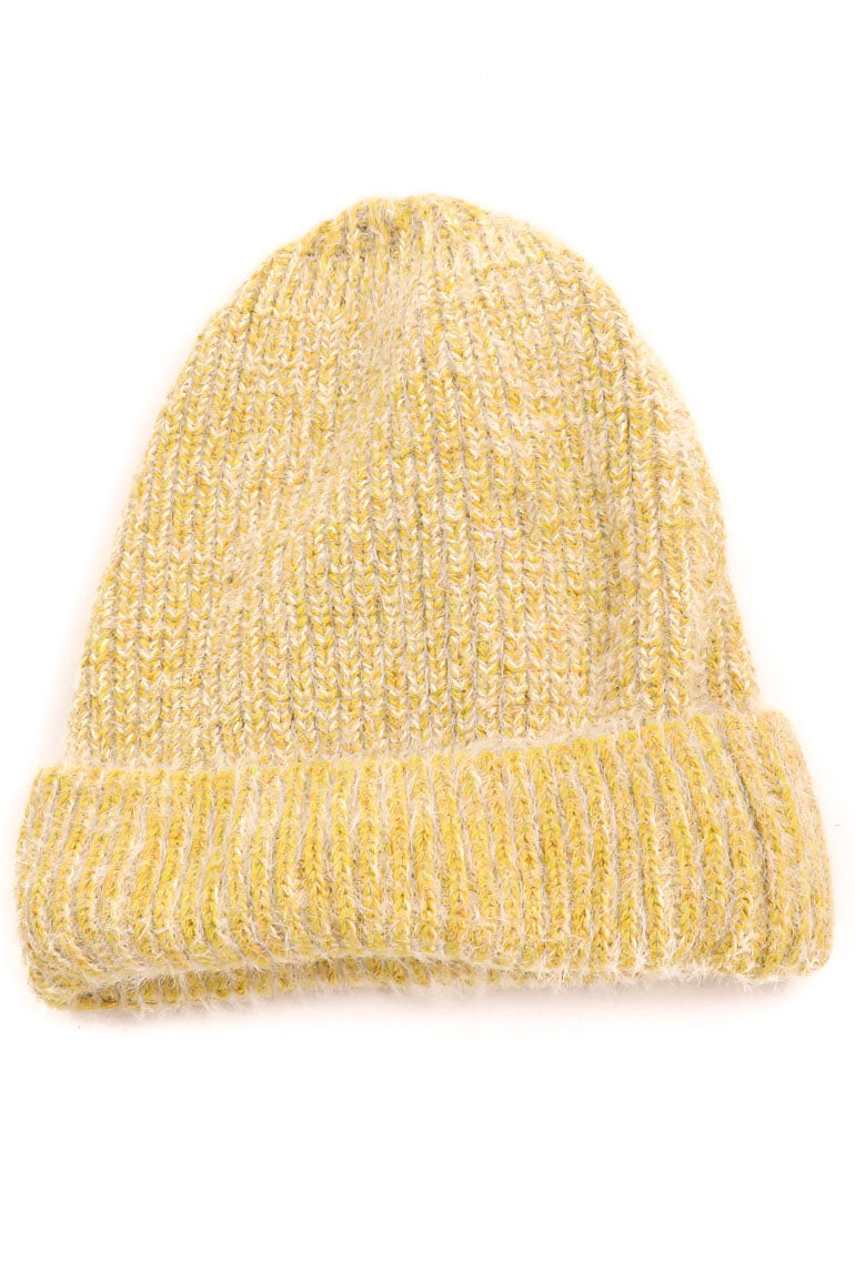 Fuzzy Ribbed Beanie | Yellow - Main Image Number 1 of 1