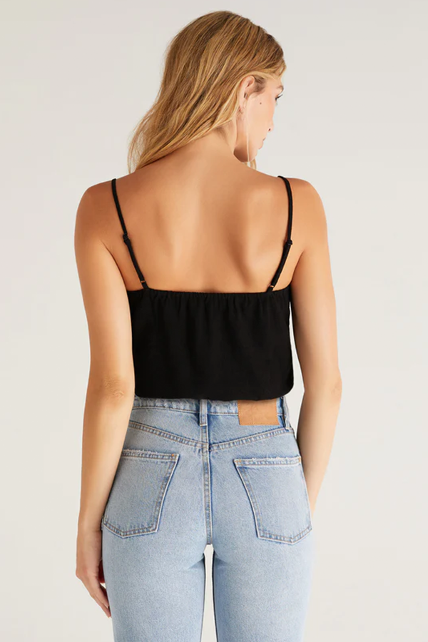 Paige Linen Tank Top | Black - Thumbnail Image Number 2 of 2
