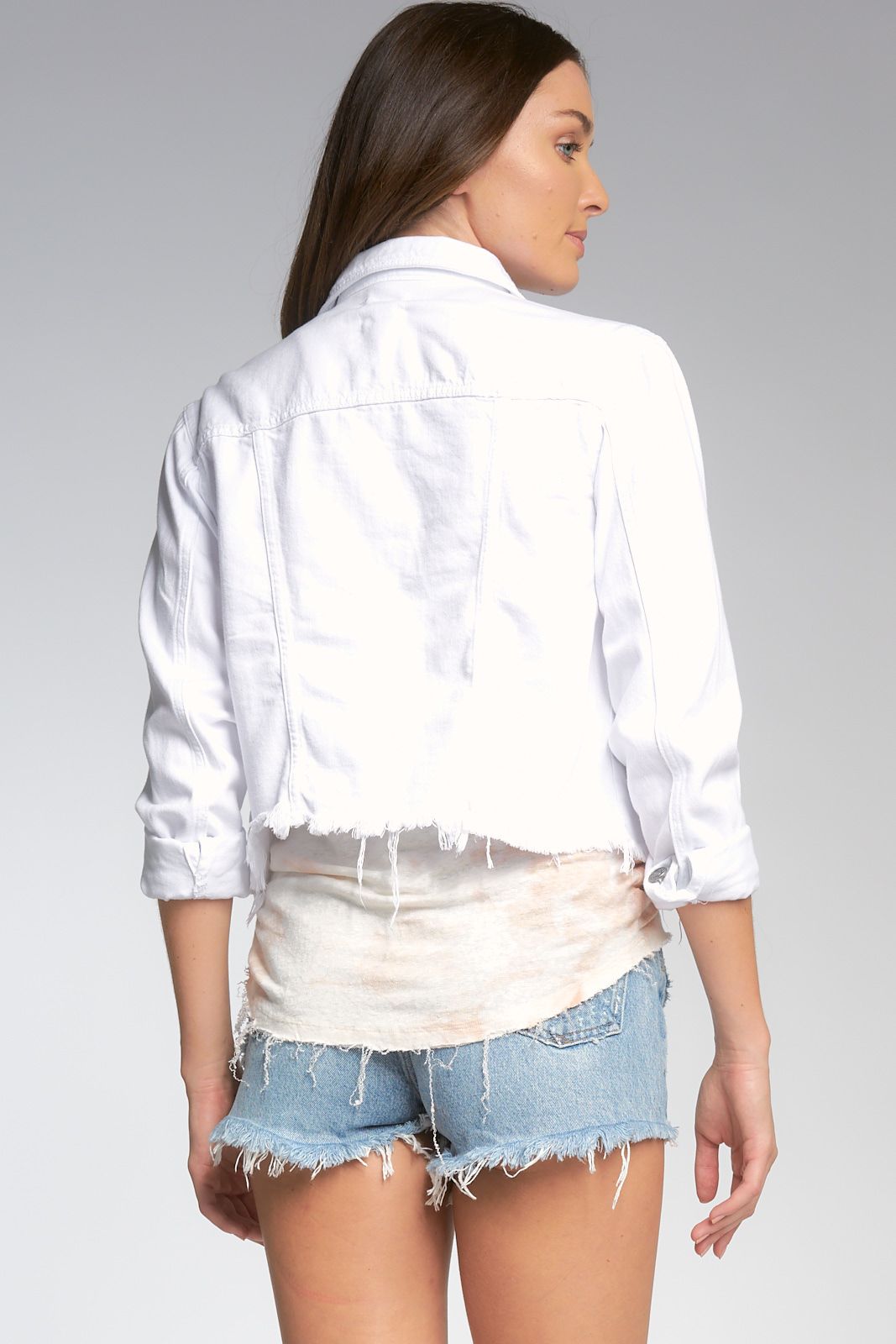 Frayed Denim Jacket | White - Main Image Number 2 of 2